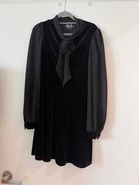 Hell Bunny Black Velvet Tie-Neck Mini Dress
